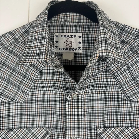 Vintage Crazy Cowboy Western Plaid Shirt with Pearl Snaps - Picture 2 of 8